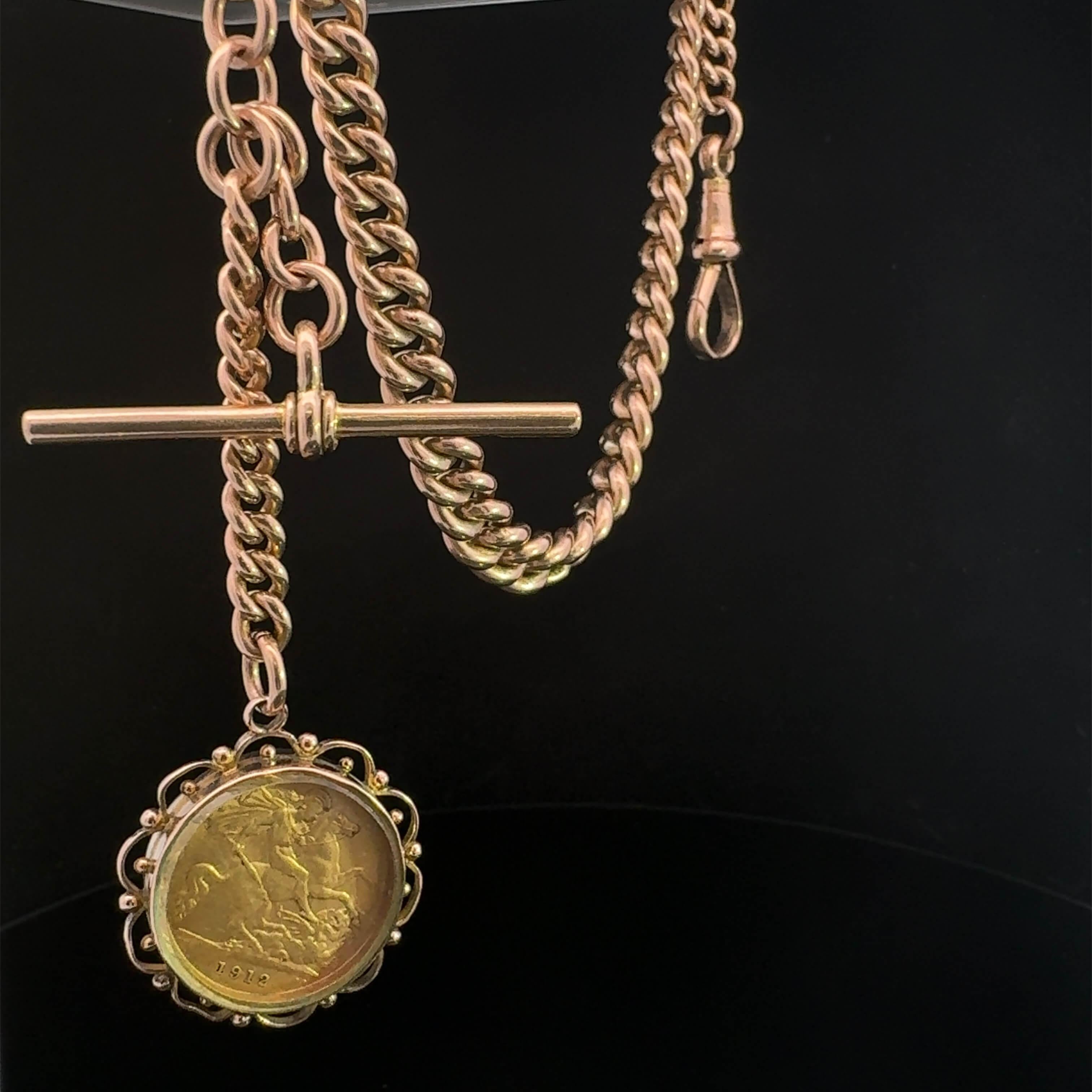 Women's or Men's Edwardian Albert Fob Chain with A half Sovereign Circa 1912