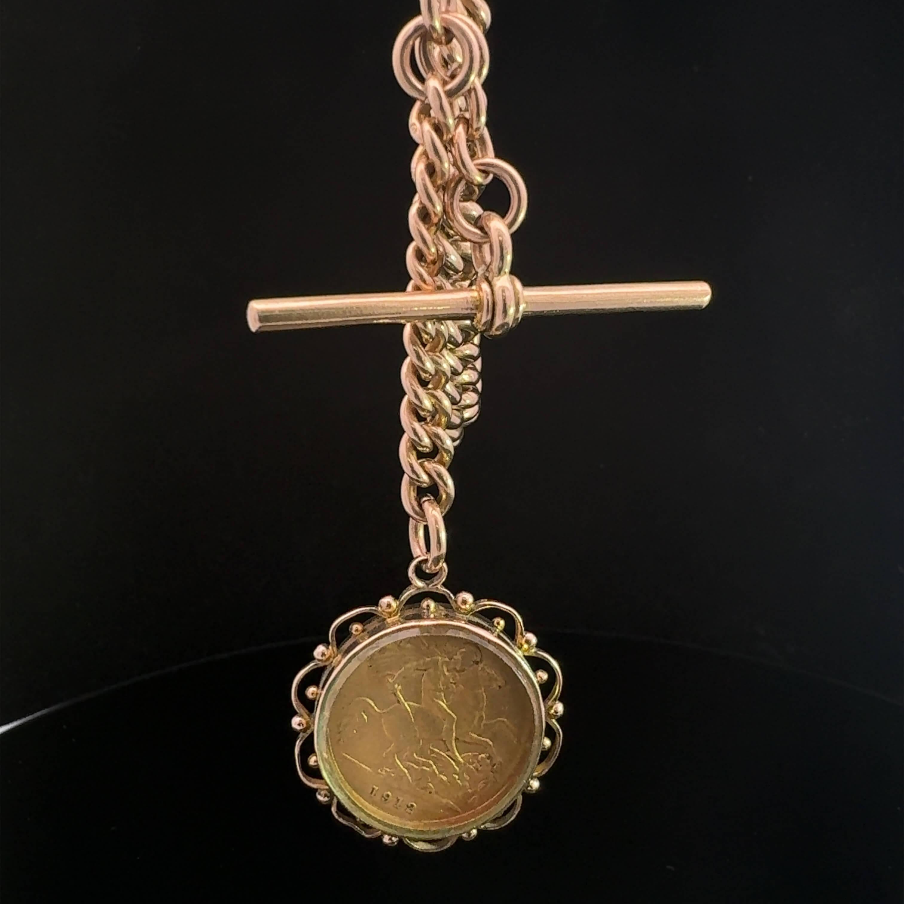 Edwardian Albert Fob Chain with A half Sovereign Circa 1912 1