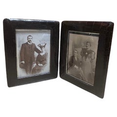 Antique Edwardian Alligator Leather Double Photograph Frame