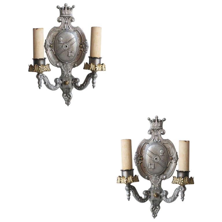 Edwardian Aluminum Crest Wall Sconce