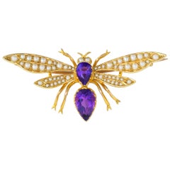 Edwardian Amethys and Pearl Dragonfly Brooch