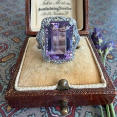 Edwardian Amethyst 10K White Gold Filigree Ring