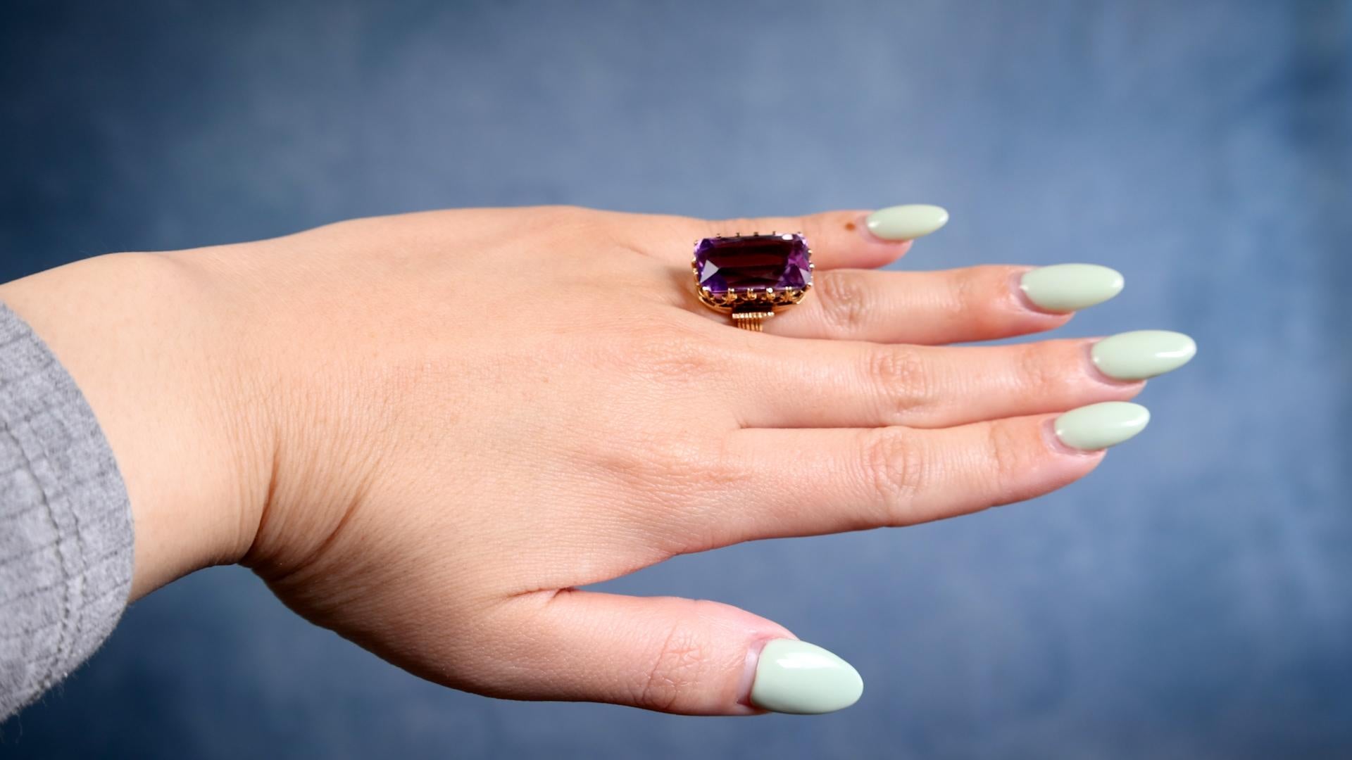 Mixed Cut Edwardian Amethyst 14k Yellow Gold Ring For Sale