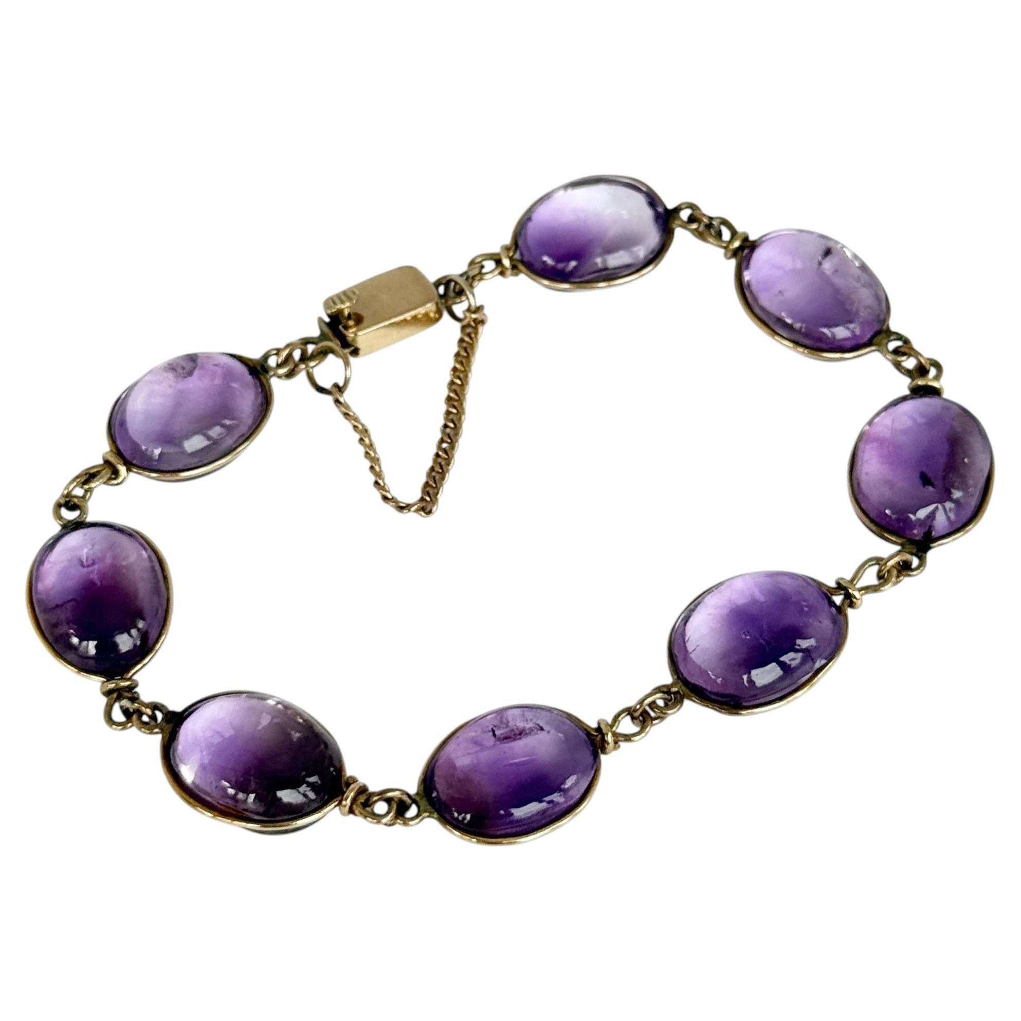 Edwardian Amethyst and 14 Carat Gold Bracelet For Sale