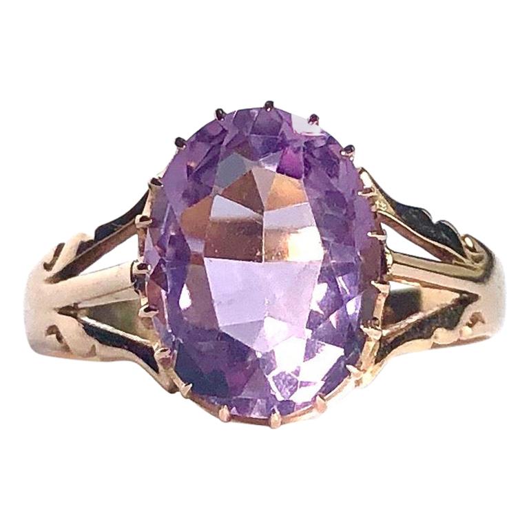 Edwardian Amethyst and 15 Carat Gold Ring