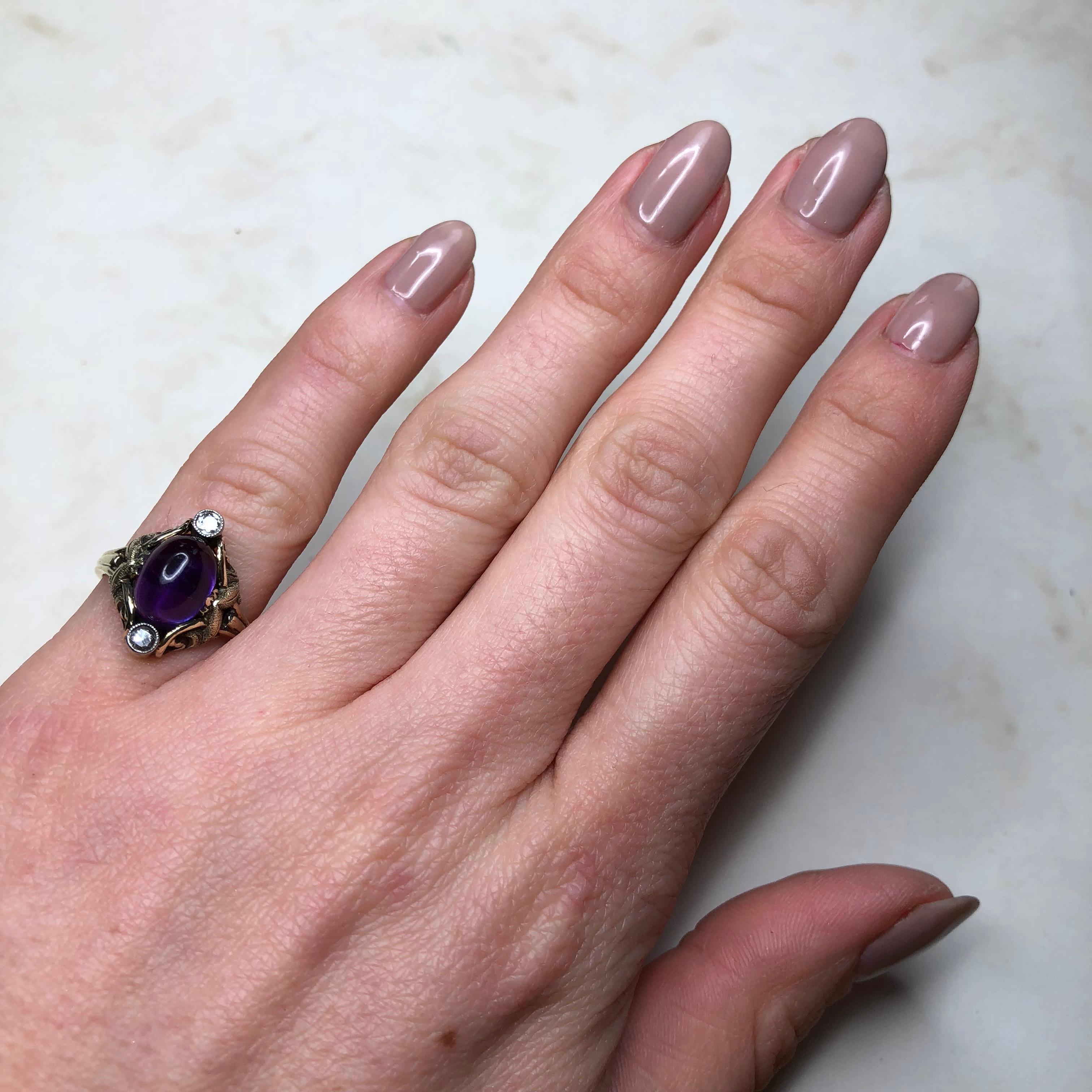 Edwardian Amethyst and Diamond 15 Carat Gold Ring In Good Condition In Chipping Campden, GB