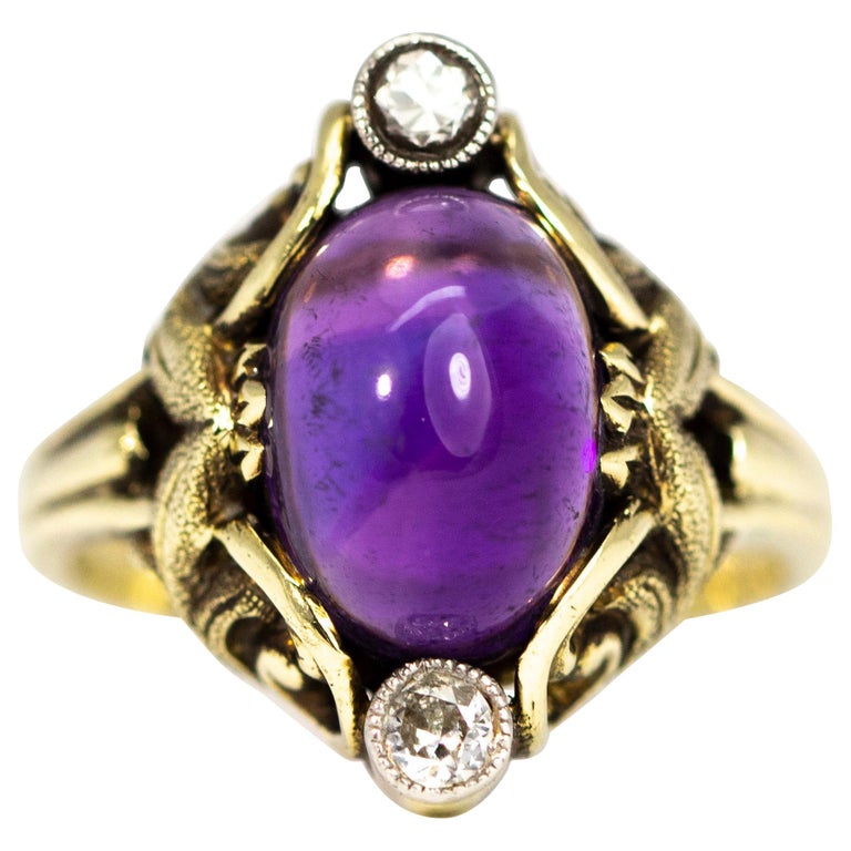 Edwardian Amethyst and Diamond 15 Carat Gold Ring For Sale at 1stDibs