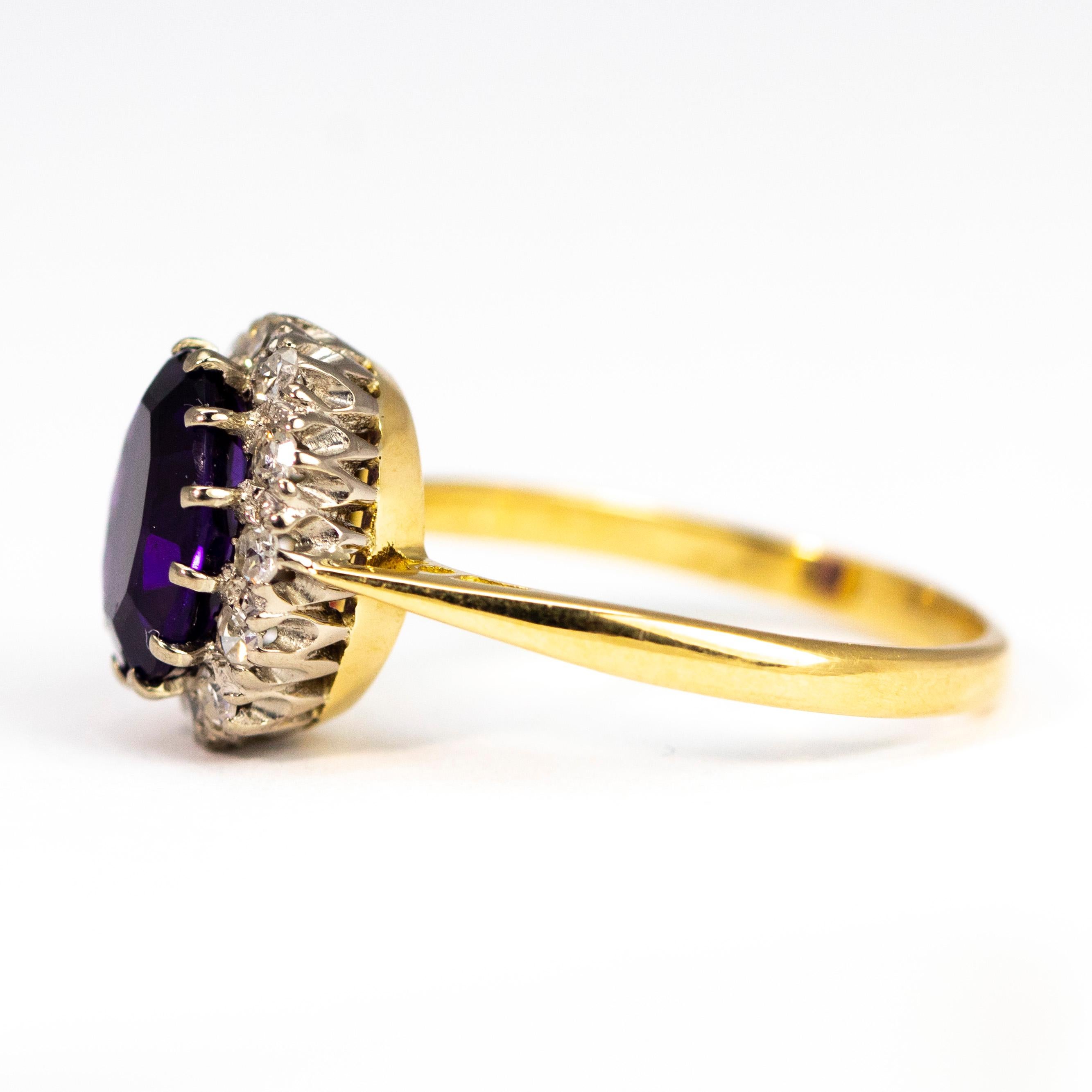 Edwardian Amethyst and Diamond 18 Carat Gold Cluster Ring In Good Condition In Chipping Campden, GB