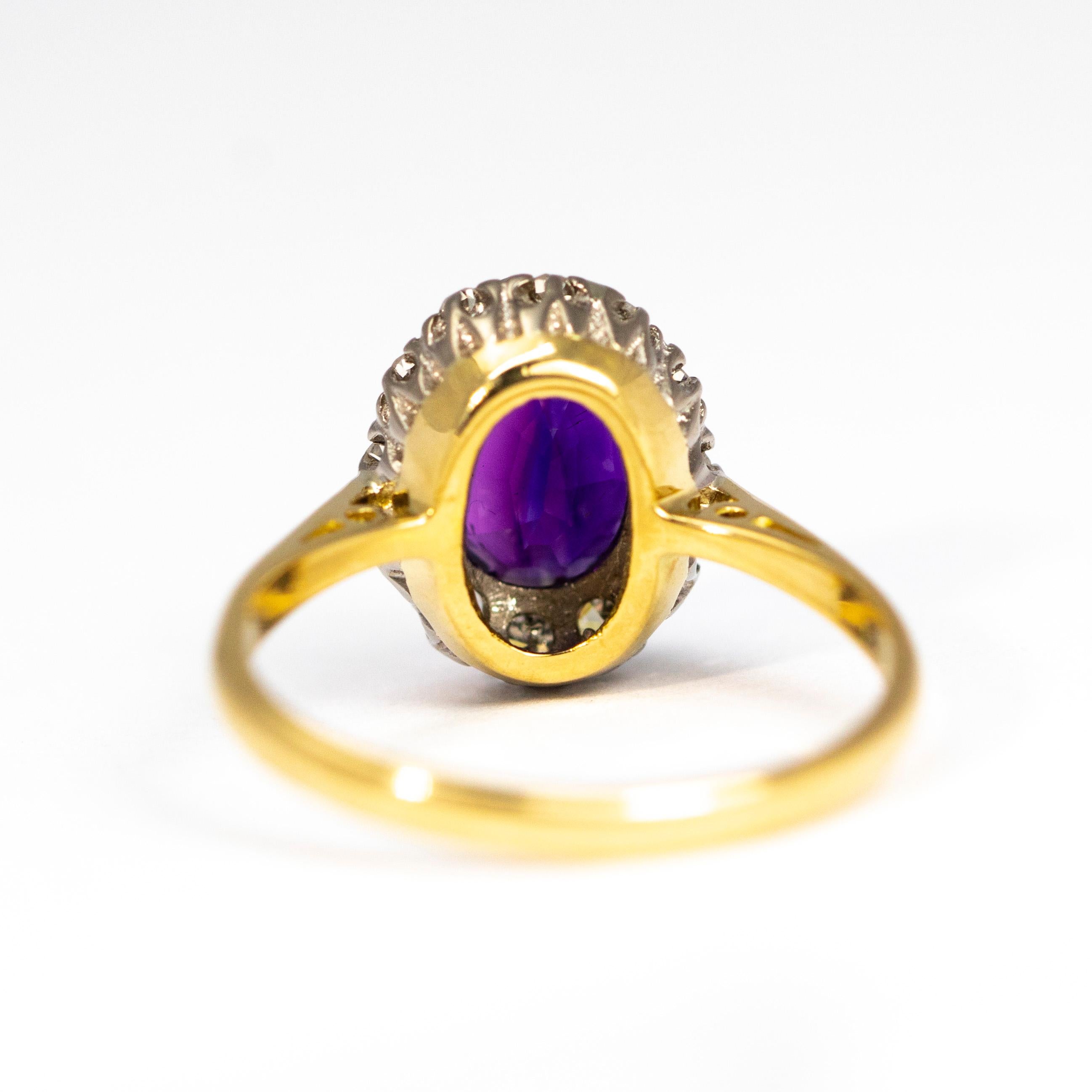 Women's Edwardian Amethyst and Diamond 18 Carat Gold Cluster Ring