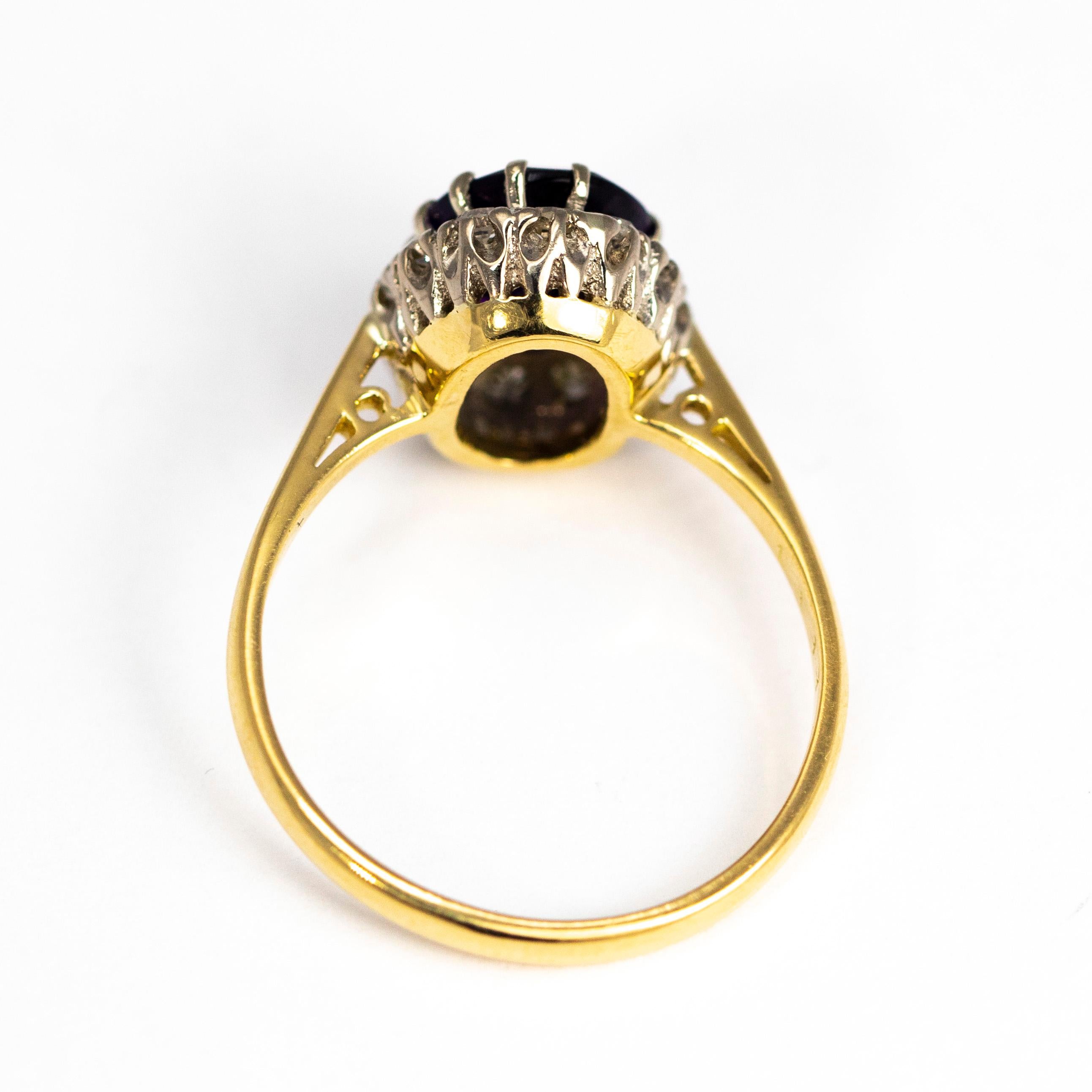 Edwardian Amethyst and Diamond 18 Carat Gold Cluster Ring 1