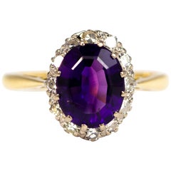 Edwardian Amethyst and Diamond 18 Carat Gold Cluster Ring