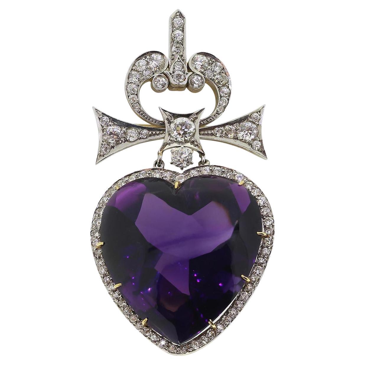 Edwardian Amethyst and Diamond Drop Pendant