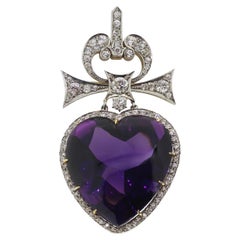 Edwardian Amethyst and Diamond Drop Pendant