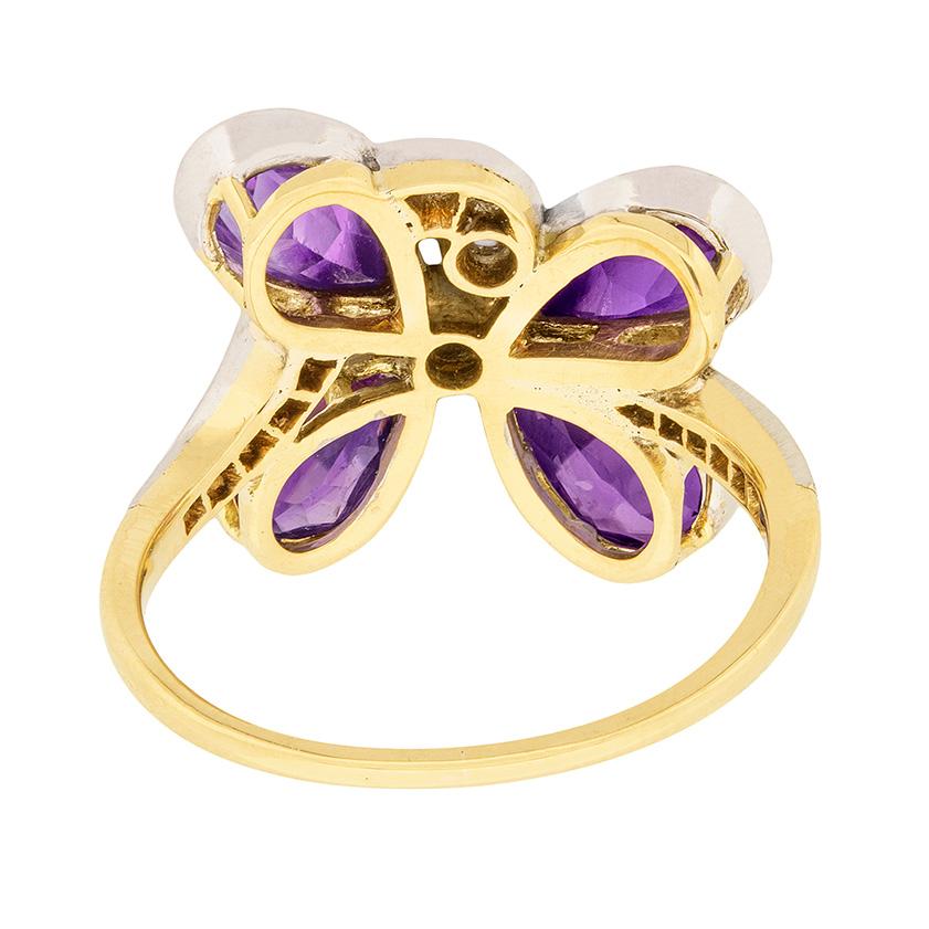 Edwardian Amethyst and Diamond Flower Ring, circa 1910 In Good Condition For Sale In London, GB