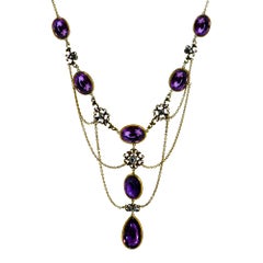 Edwardian Amethyst and Diamond Necklace and Earrings Set