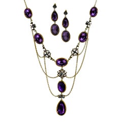 Edwardian Amethyst and Diamond Necklace and Earrings Set