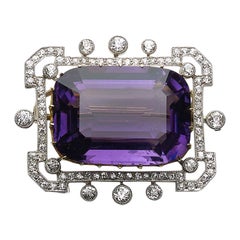 Edwardian Amethyst and Diamond Platinum Brooch