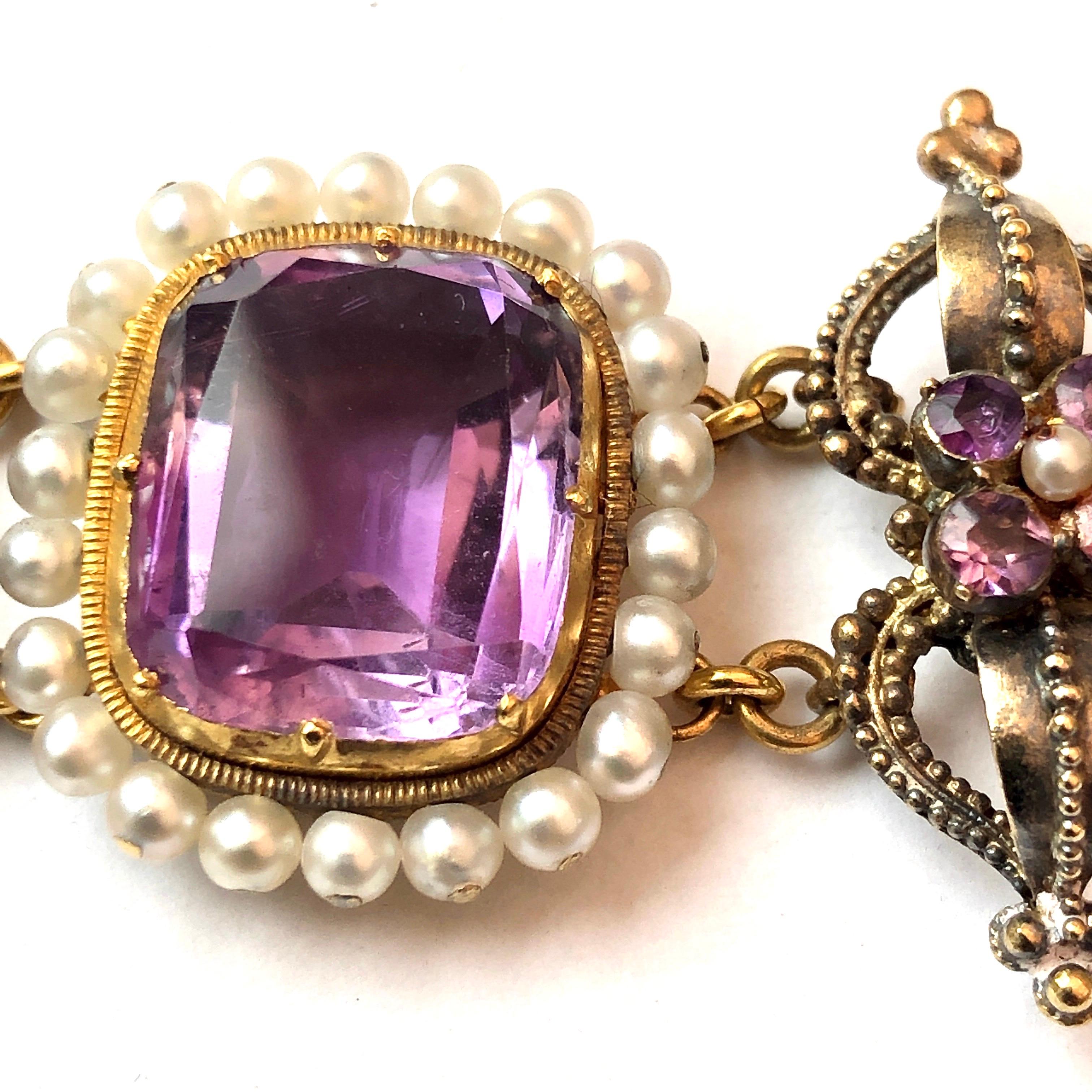 Women's Edwardian Amethyst and Pearl 18 Carat Gold Bracelet