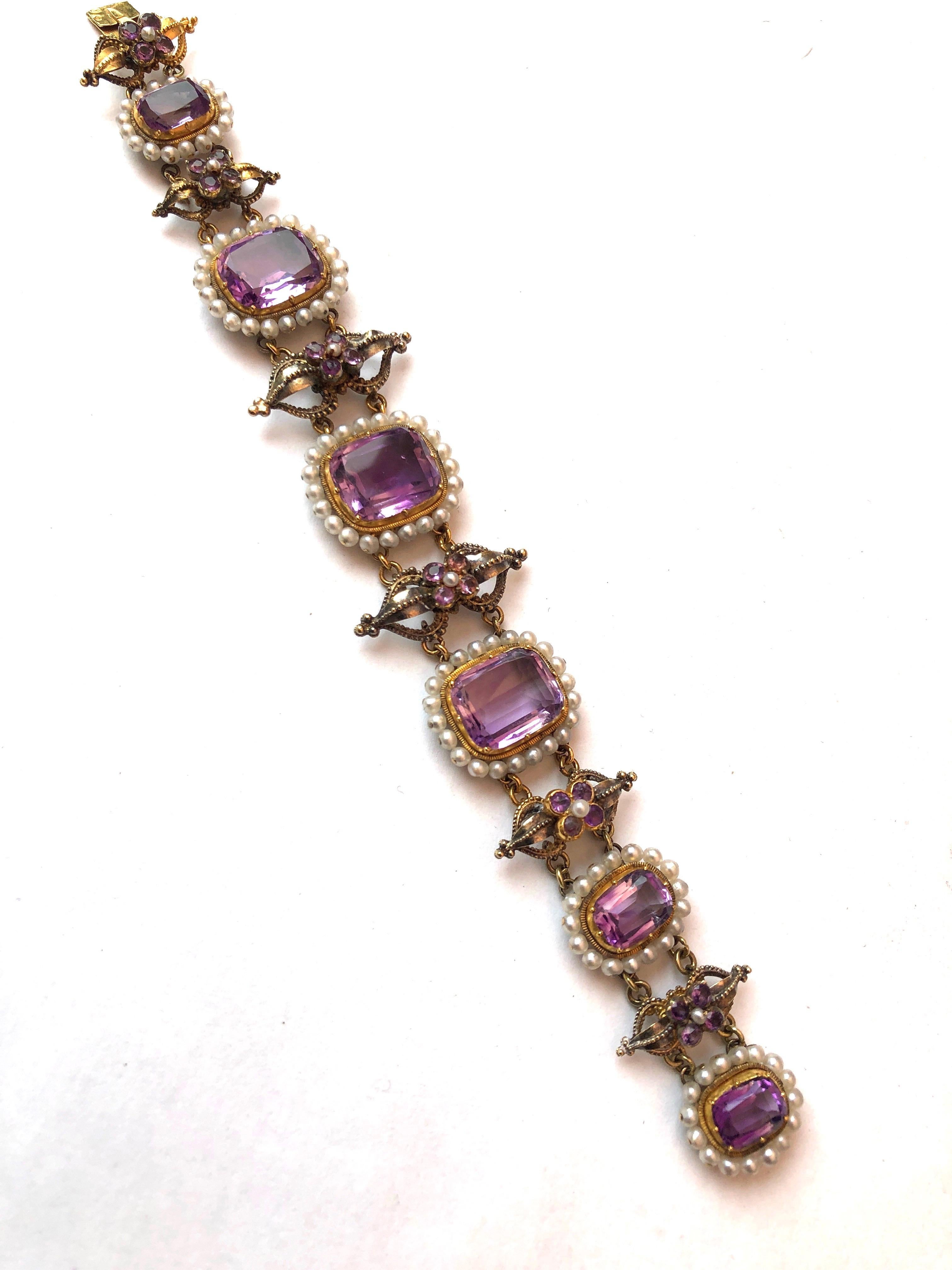 Edwardian Amethyst and Pearl 18 Carat Gold Bracelet 2