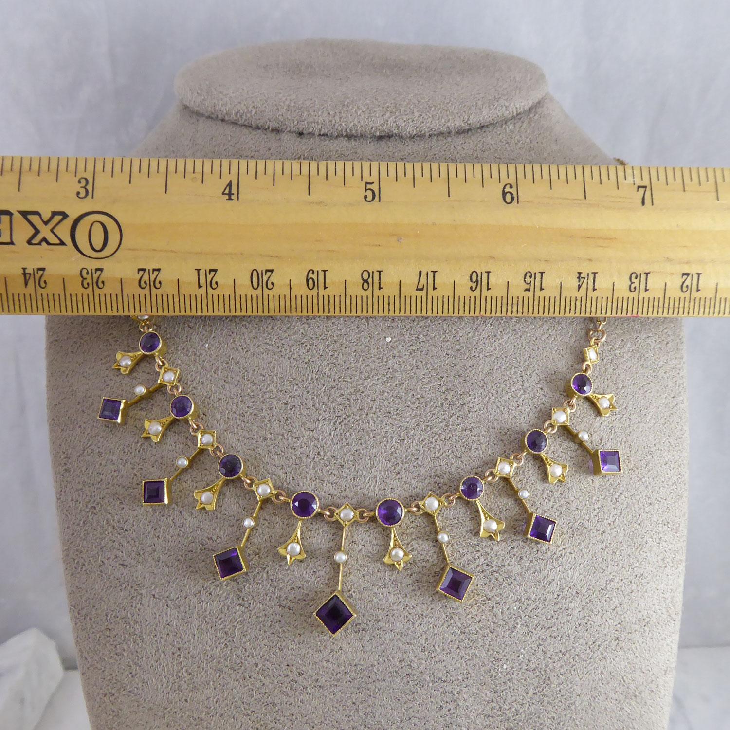 Edwardian Amethyst and Pearl Necklace in Yellow Gold 2