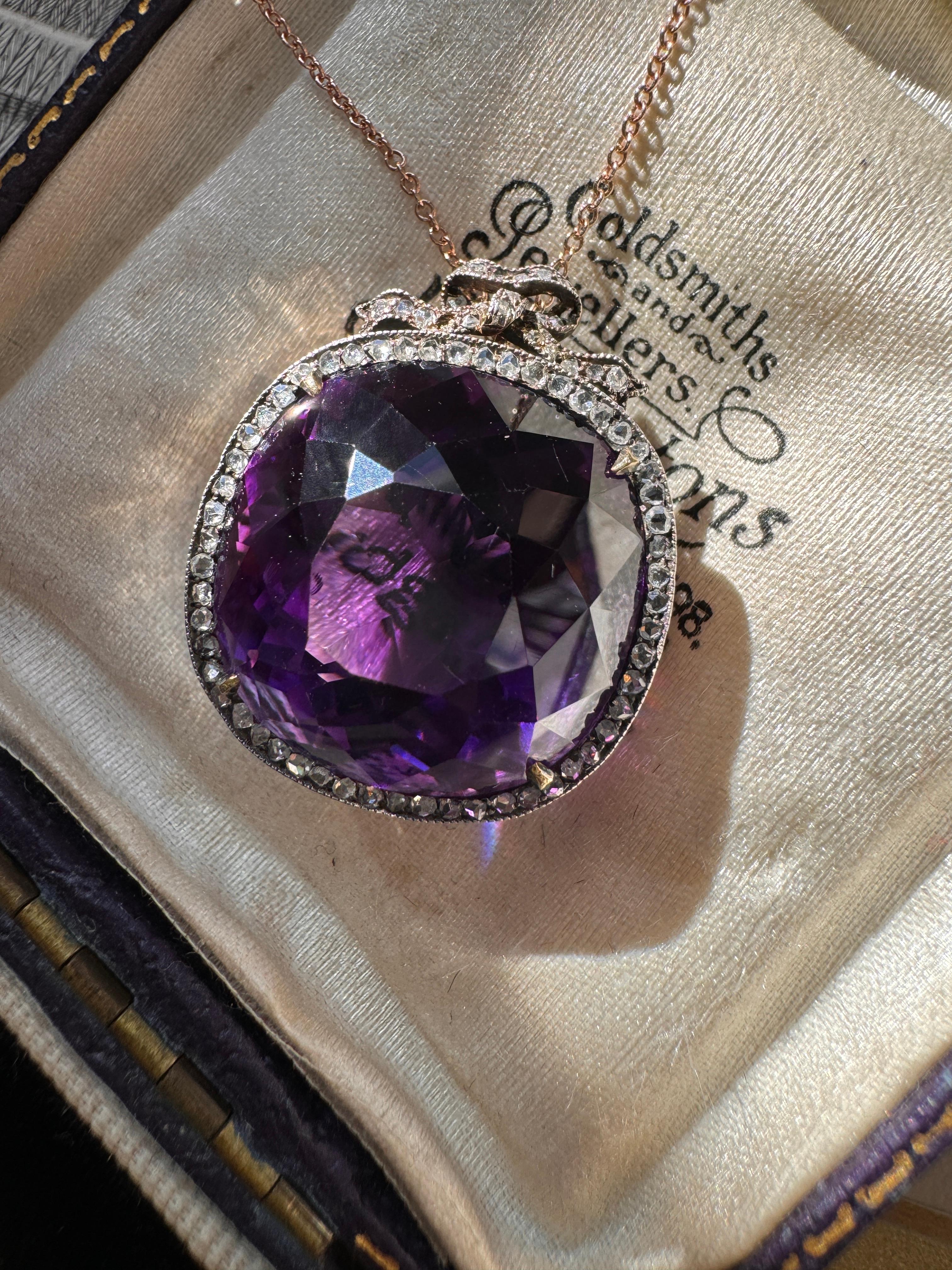 Edwardian Amethyst and Rose Cut Diamond Conversion Necklace In Good Condition For Sale In Hummelstown, PA