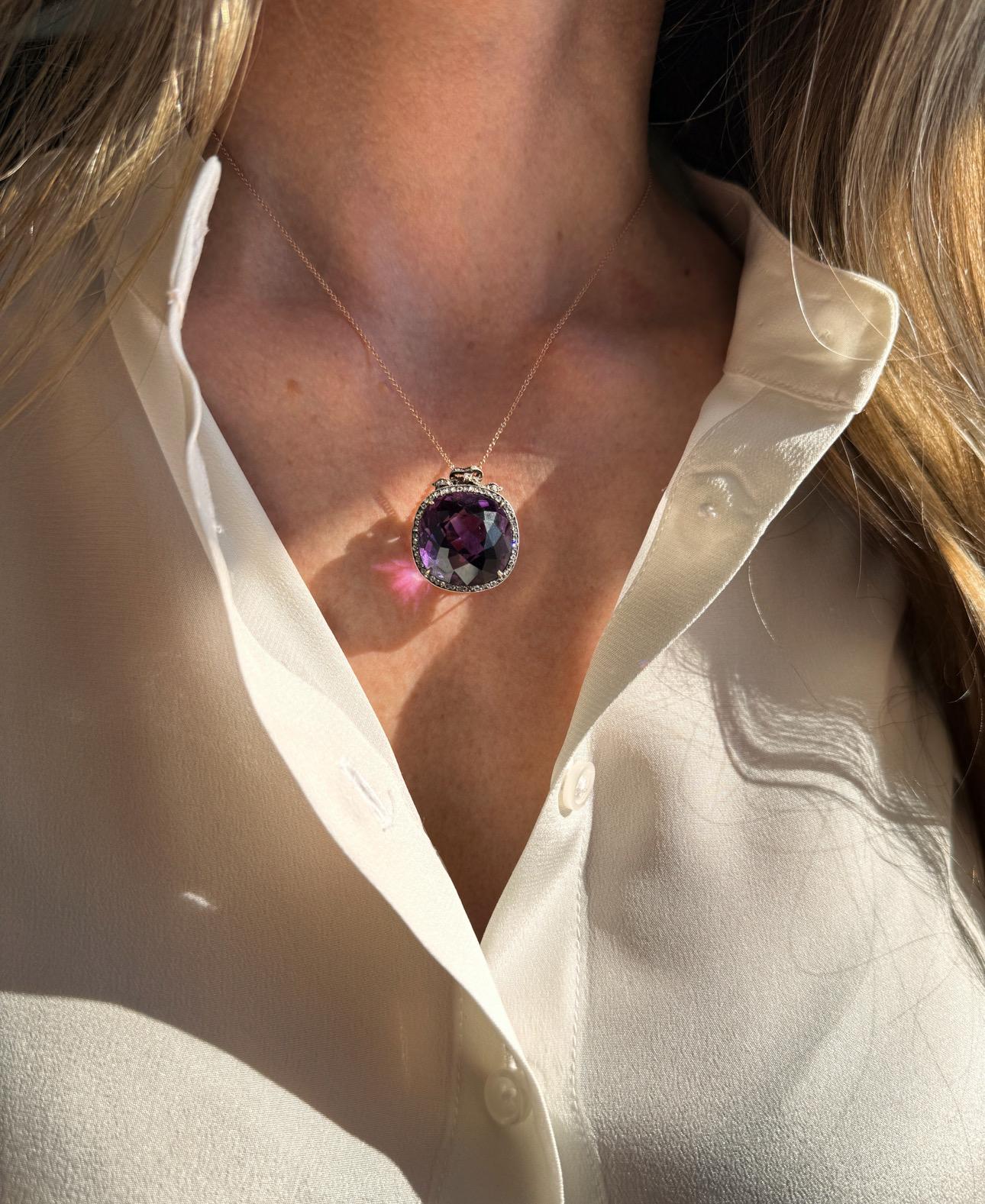 Women's Edwardian Amethyst and Rose Cut Diamond Conversion Necklace