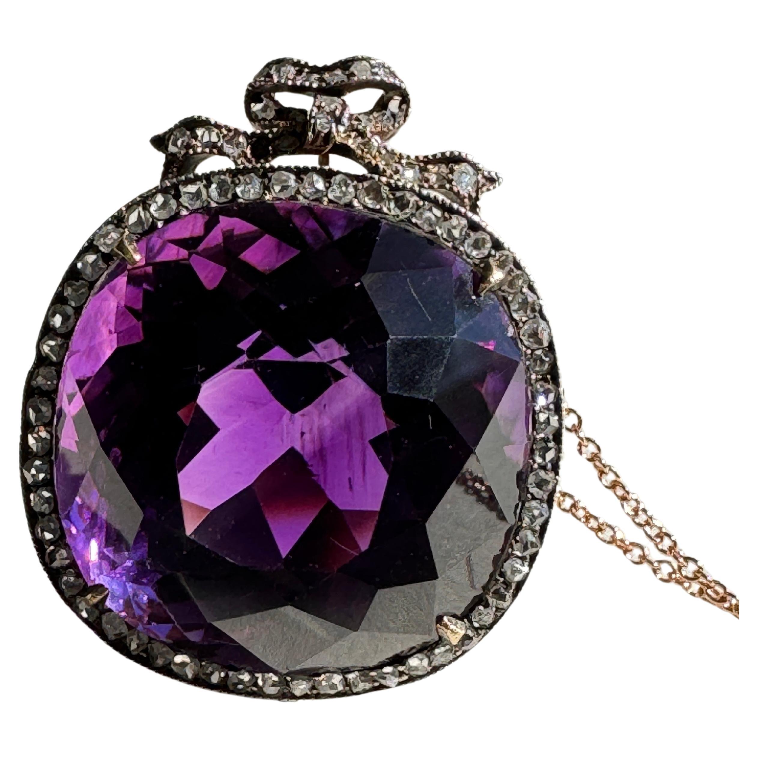 Edwardian Amethyst and Rose Cut Diamond Conversion Necklace For Sale
