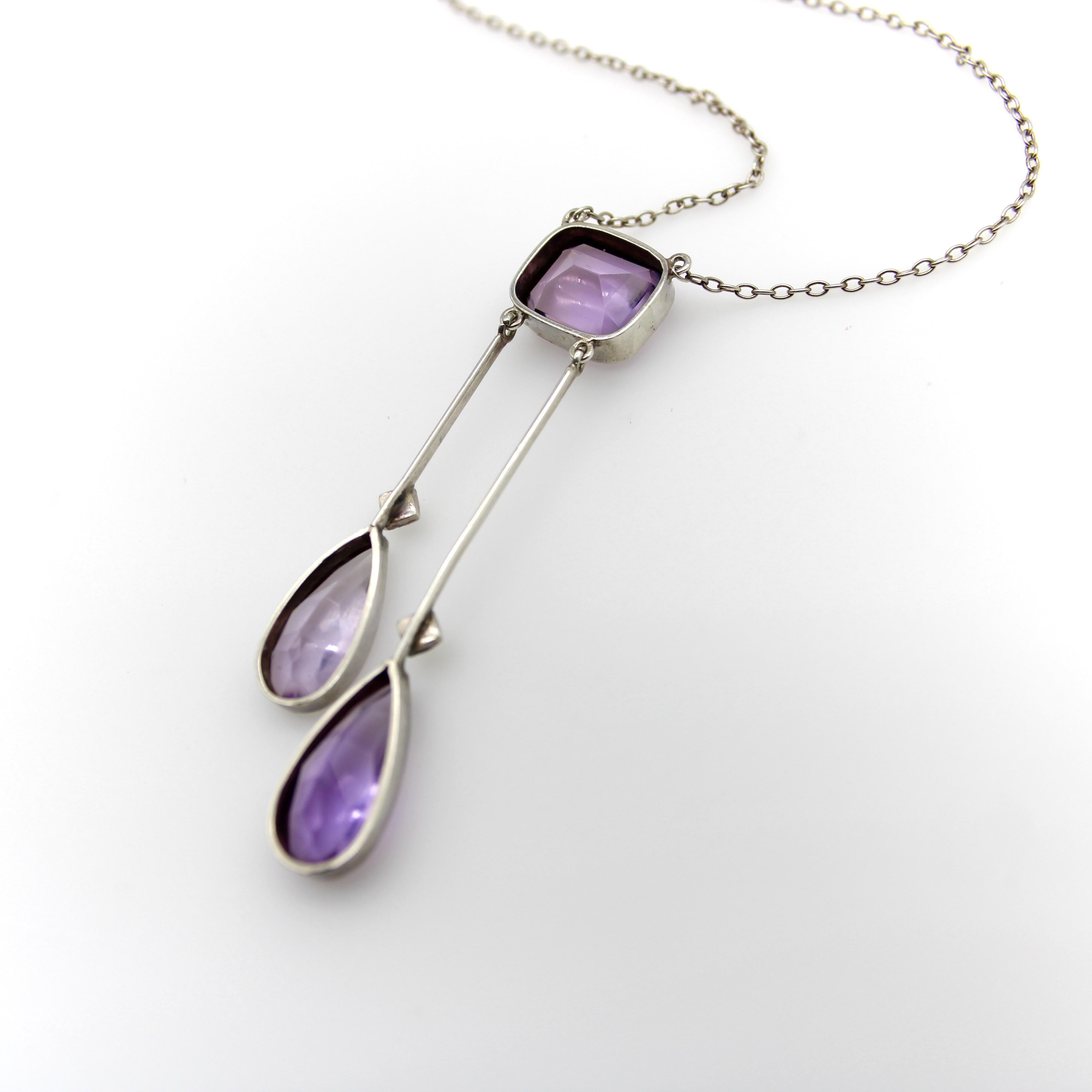 Women's or Men's Edwardian Amethyst and Seed Pearl Sterling Silver Negligee Necklace For Sale