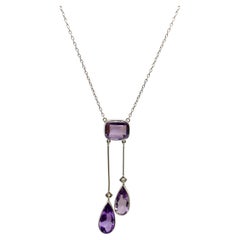 Edwardian Amethyst and Seed Pearl Sterling Silver Negligee Necklace