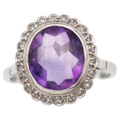 Edwardian amethyst cluster ring in platinum and 18 karats gold