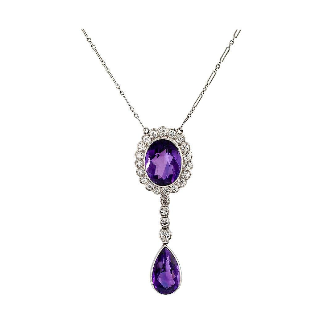 Edwardian Amethyst Diamond Platinum Necklace