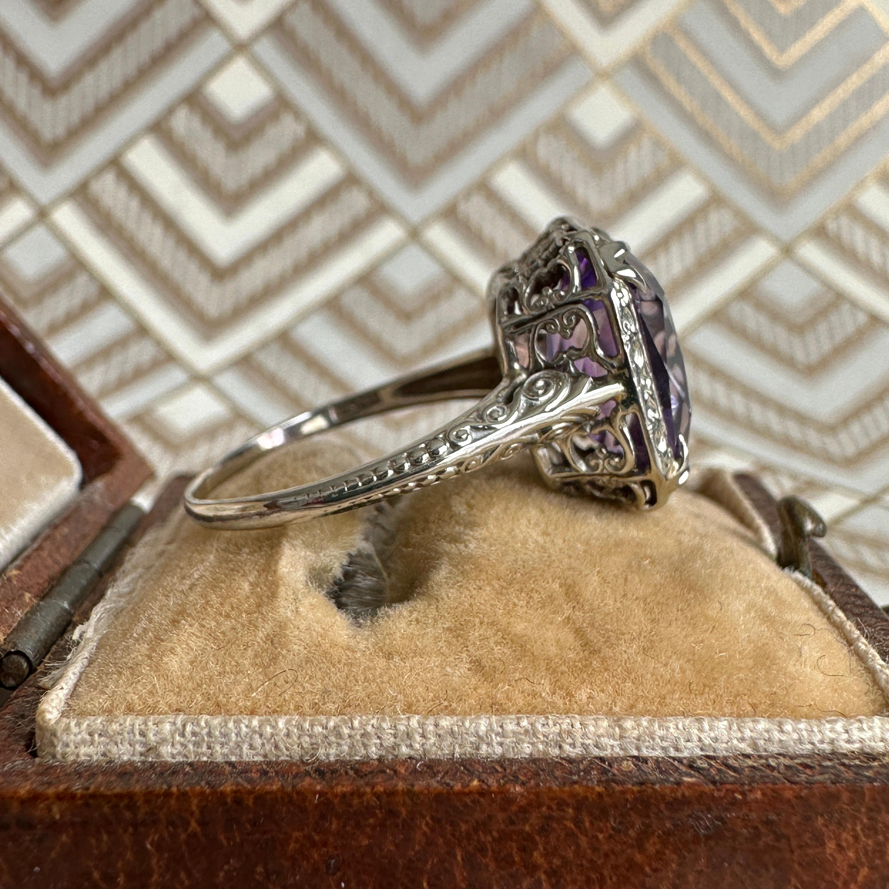 Filigraner 14K Weißgoldring mit edwardianischem Amethyst 6