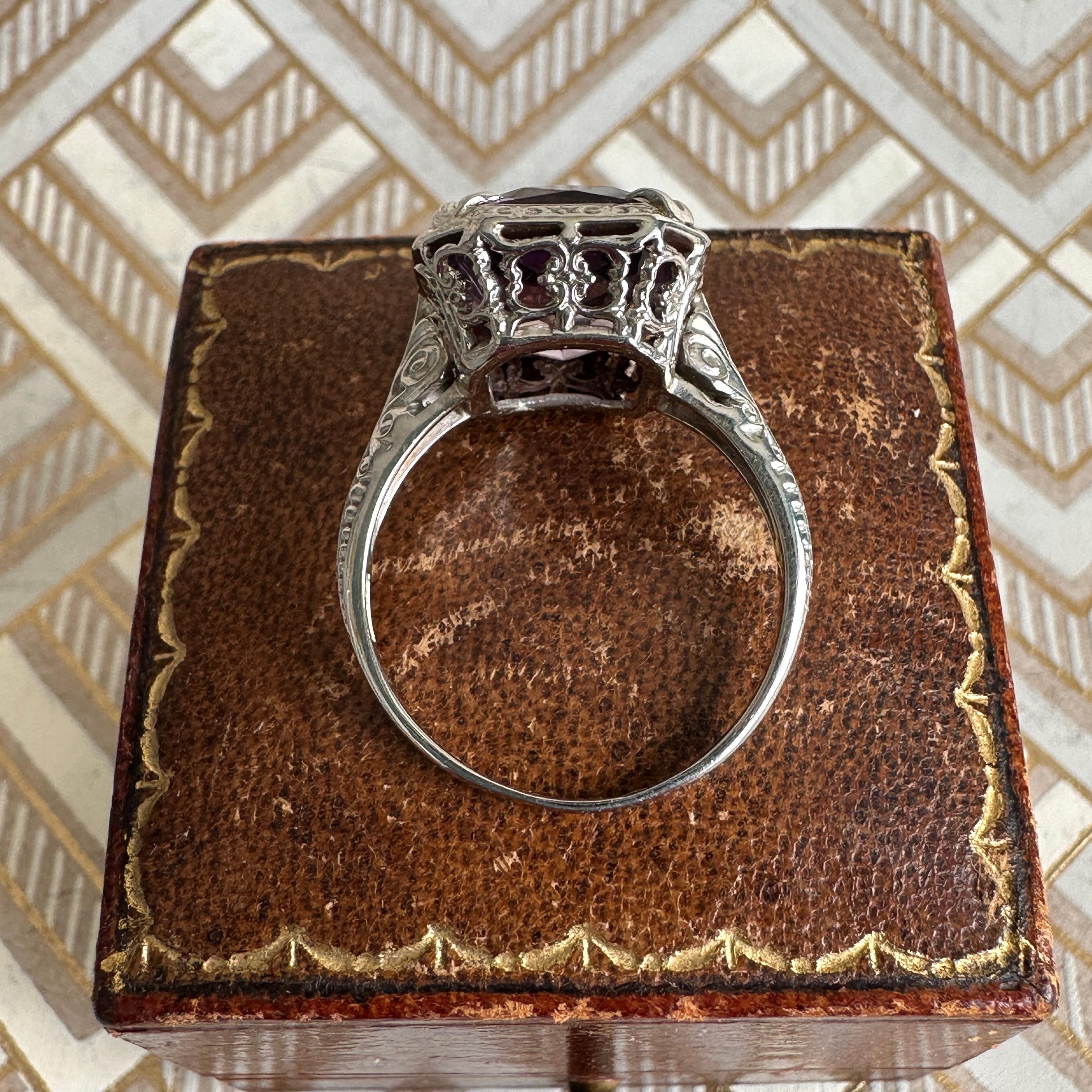 Filigraner 14K Weißgoldring mit edwardianischem Amethyst 7