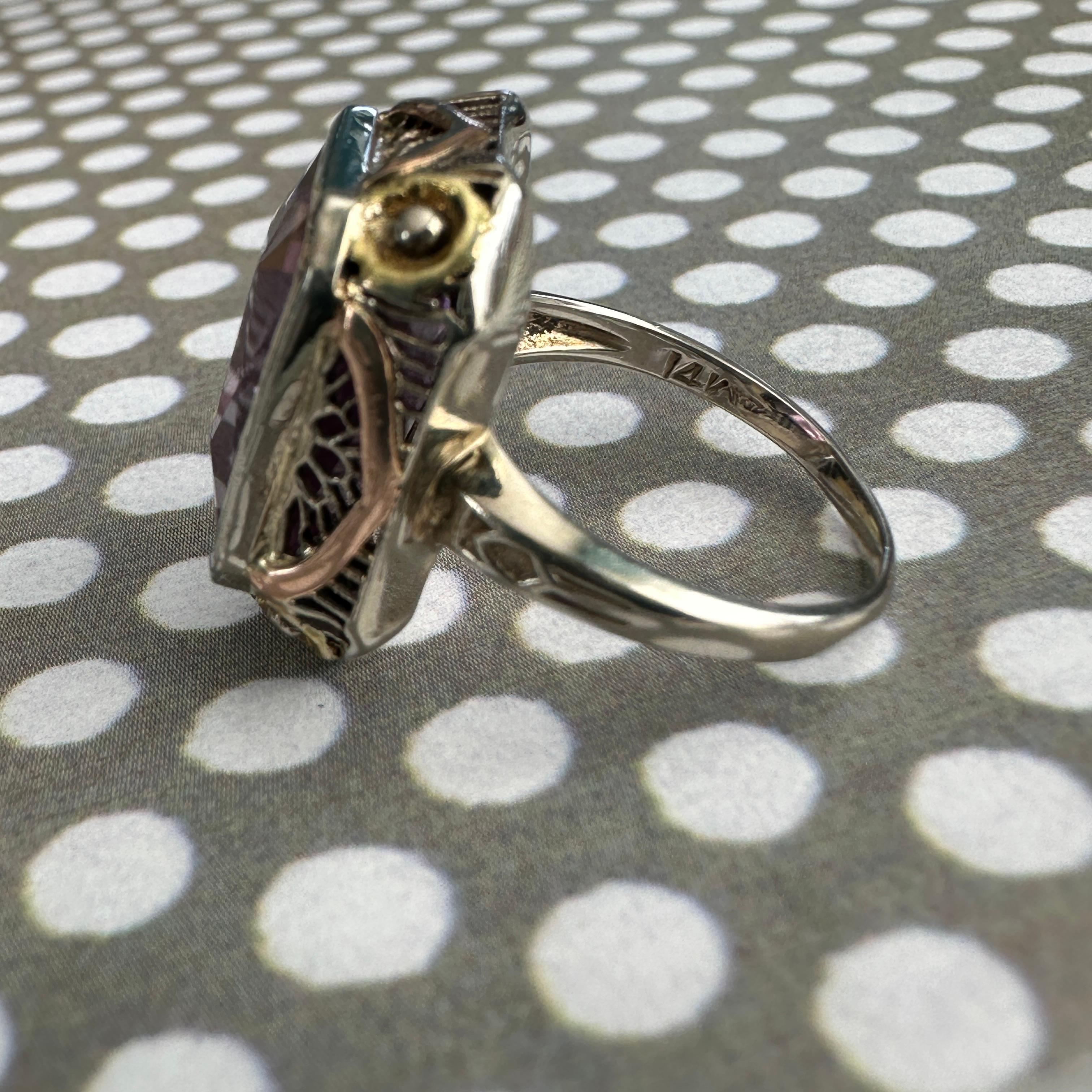Edwardian Amethyst Pansy 14K Gold Filigree Ring 8
