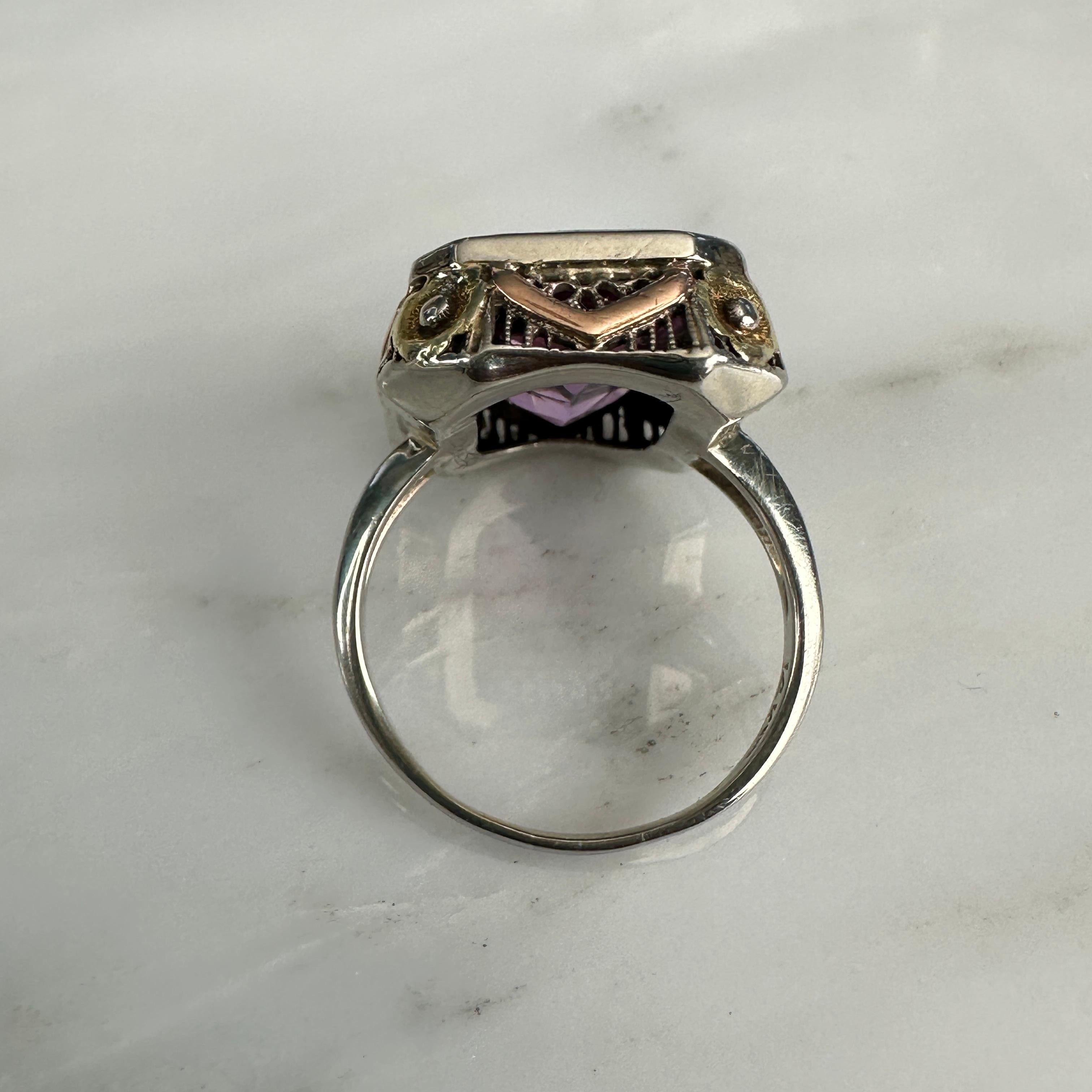 Edwardian Amethyst Pansy 14K Gold Filigree Ring 13