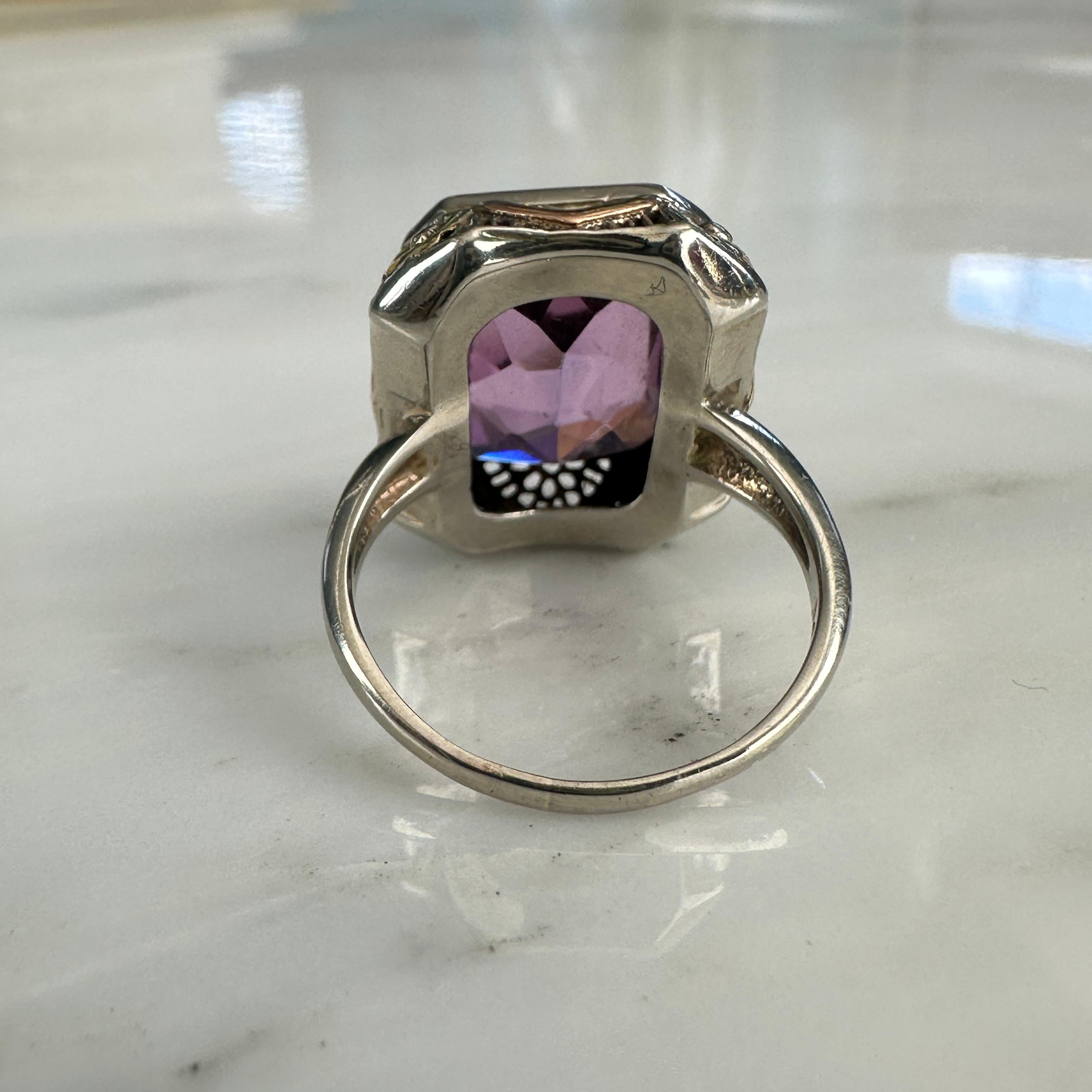 Edwardian Amethyst Pansy 14K Gold Filigree Ring 14