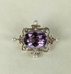 Edwardian Amythest, Diamond and Pearl Brooch