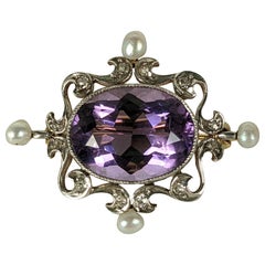 Edwardian Amythest, Diamond and Pearl Brooch