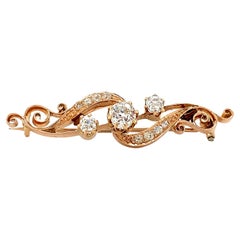 Edwardian Antique 0.69 ctw Old Mine Cut Diamond Brooch, 14K Rose Gold Pin