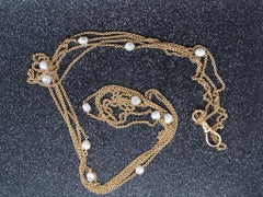 Chaîne à maillons édouardienne ancienne en or jaune 14 carats avec perles naturelles de 65 pouces - VHK#977