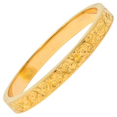 Edwardian Antique 18 Karat Gold Floral Bangle Bracelet