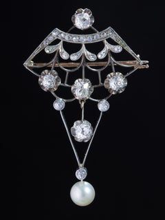 Edwardian Antique Diamond and Saltwater Pearl Brooch