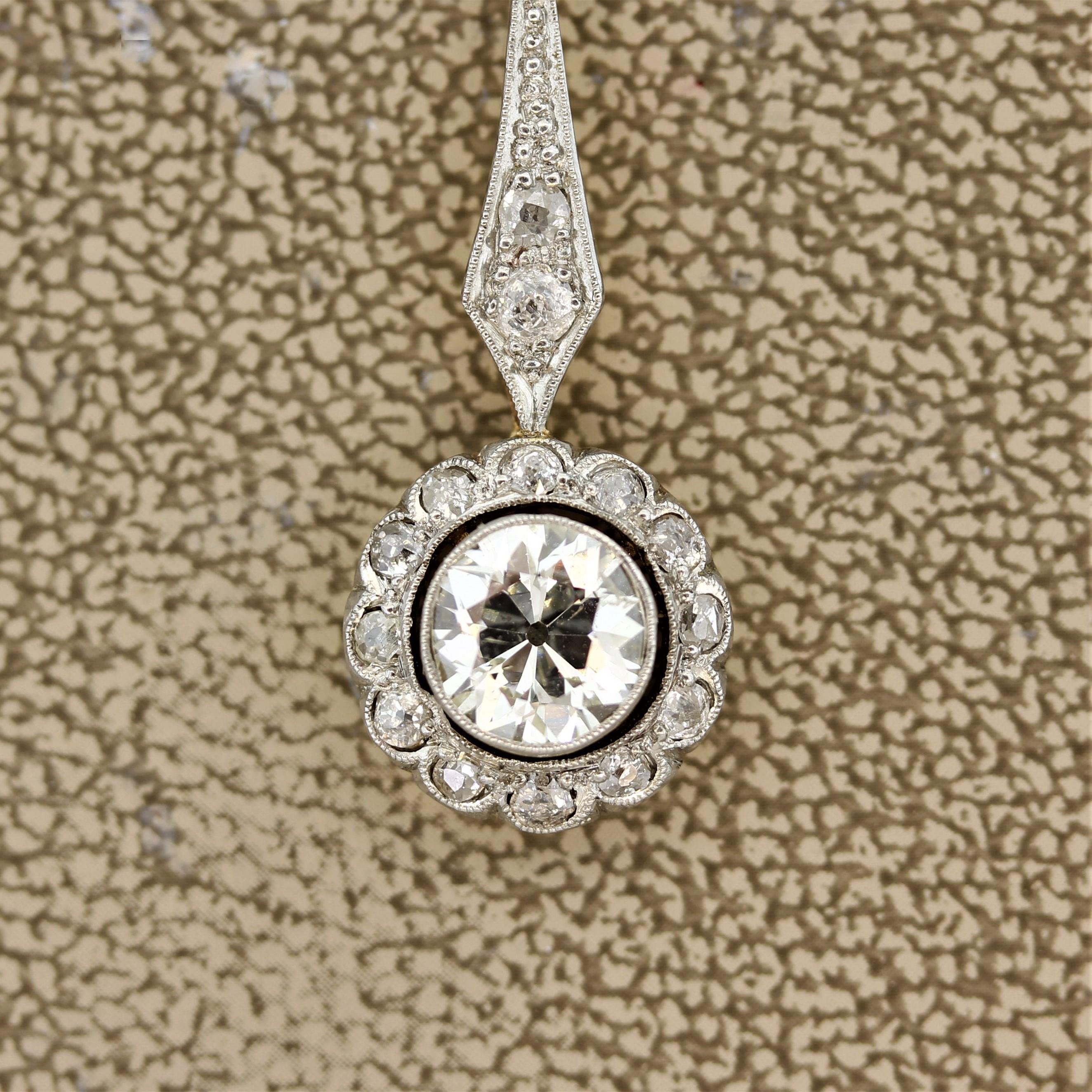 Round Cut Edwardian Antique Diamond Gold Necklace