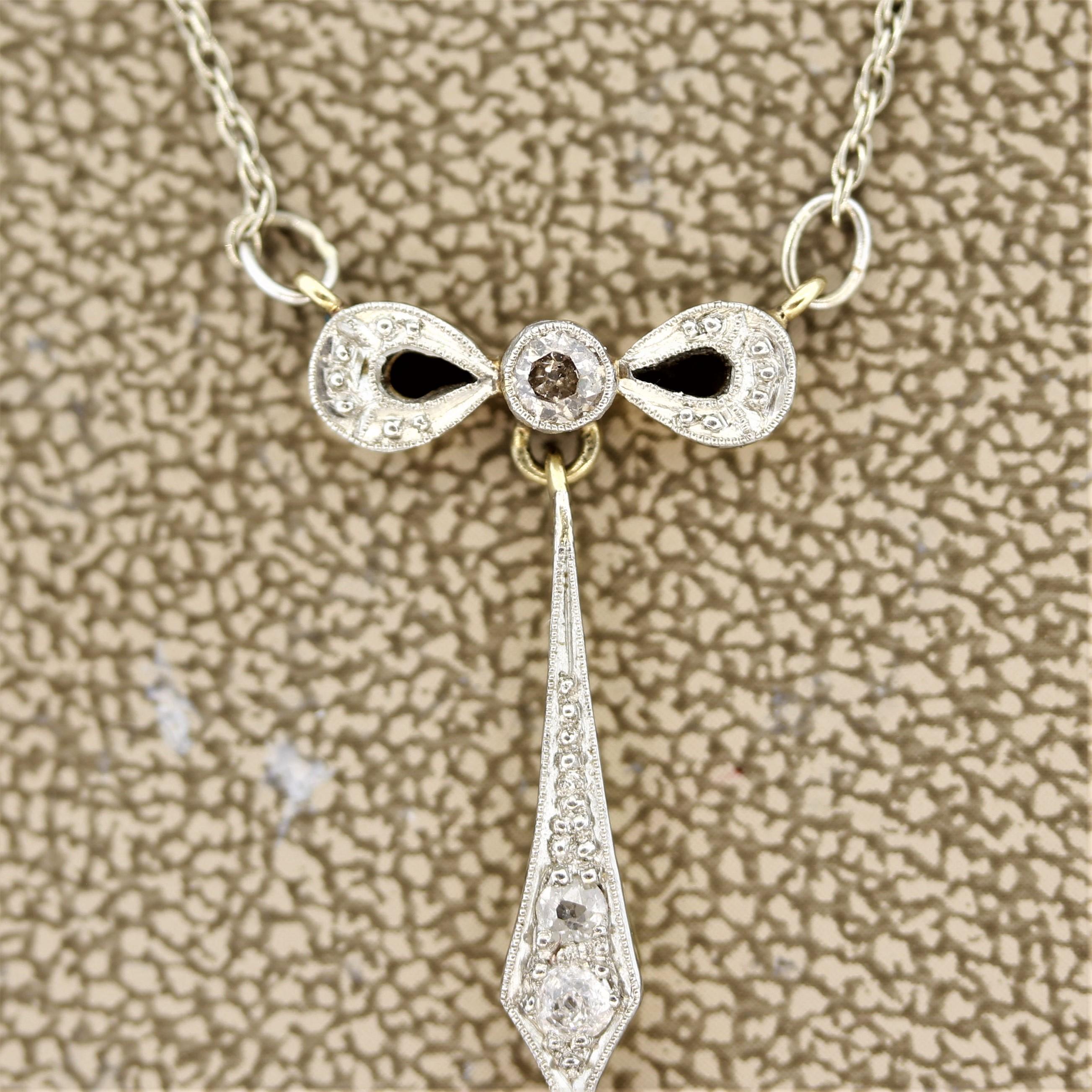 Edwardian Antique Diamond Gold Necklace In Excellent Condition In Beverly Hills, CA