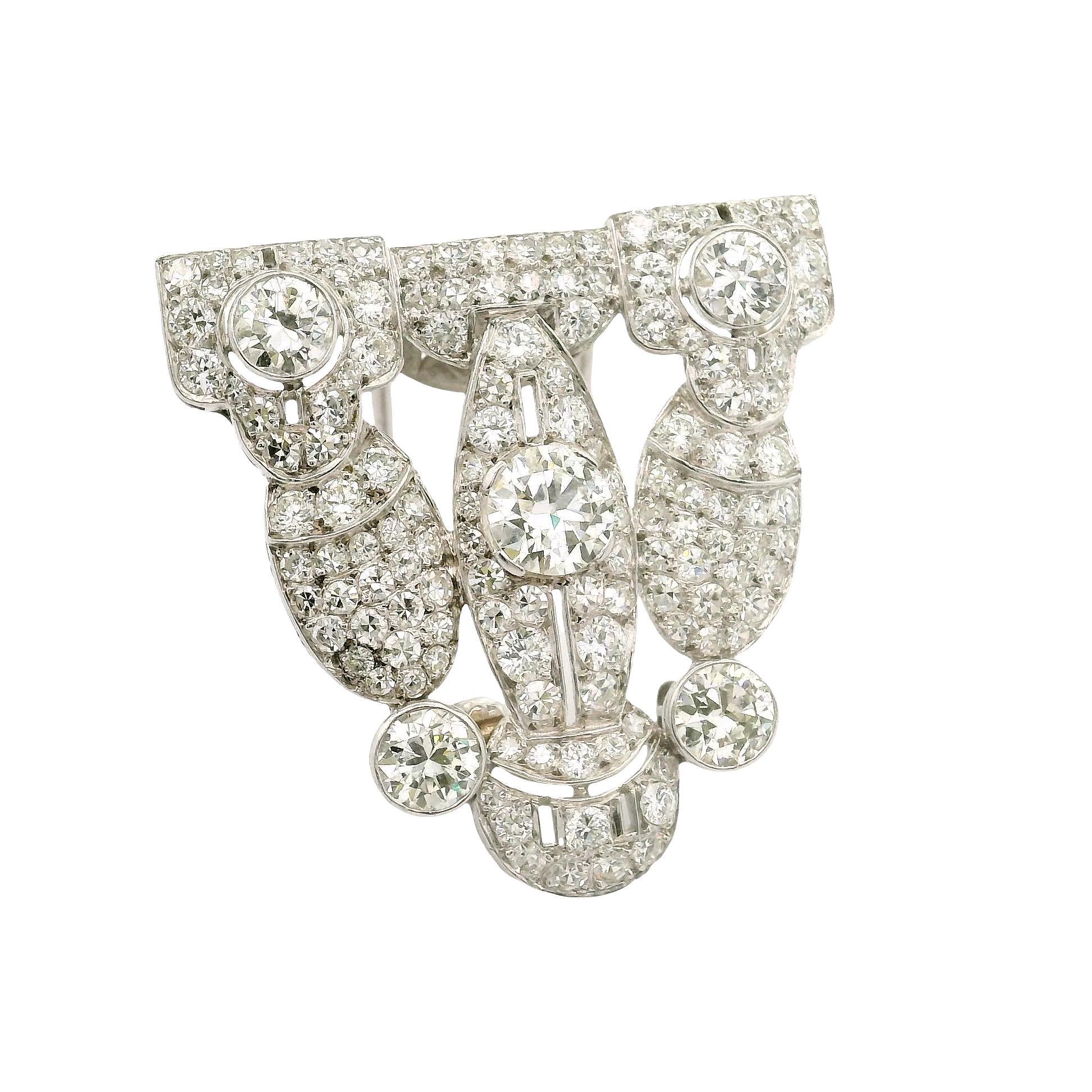 Edwardian Antike Diamant Platin Brosche (Alteuropäischer Schliff) im Angebot