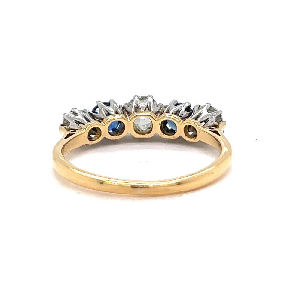 Edwardian Antique Diamond Sapphire 18 Karat Yellow Gold Five Stone Ring 2