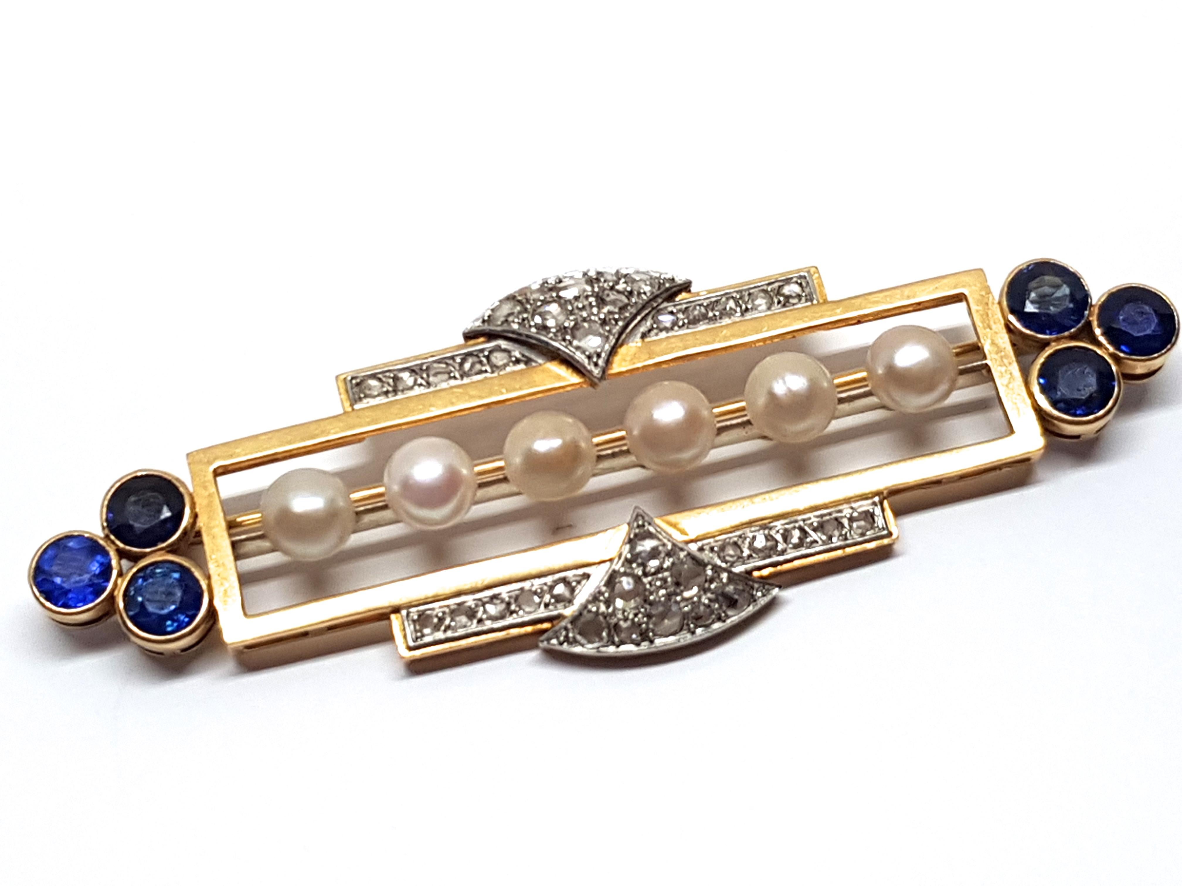 Edwardian Antique Diamond Sapphire Pearl Brooch For Sale 5