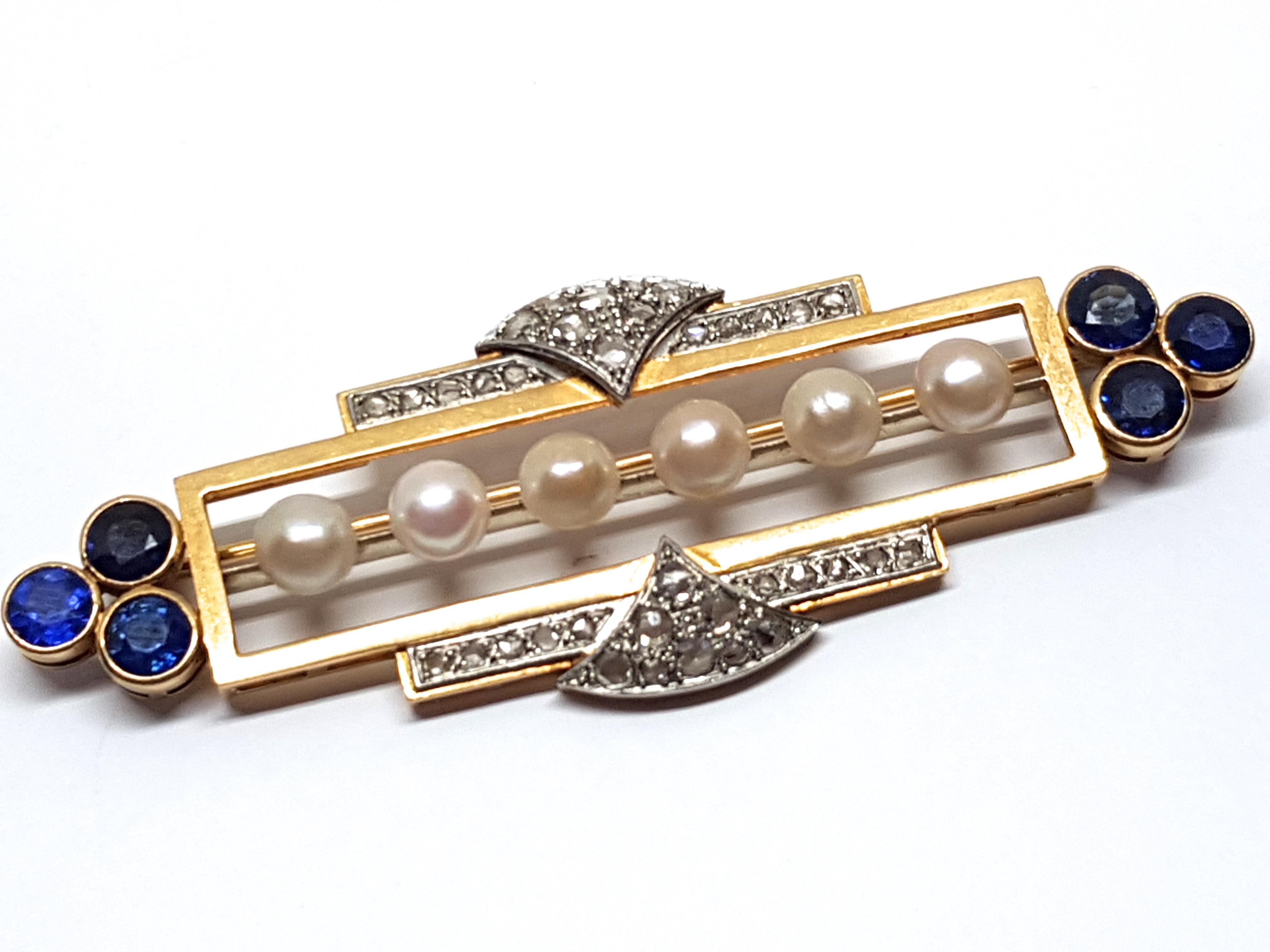 Edwardian Antique Diamond Sapphire Pearl Brooch For Sale 6