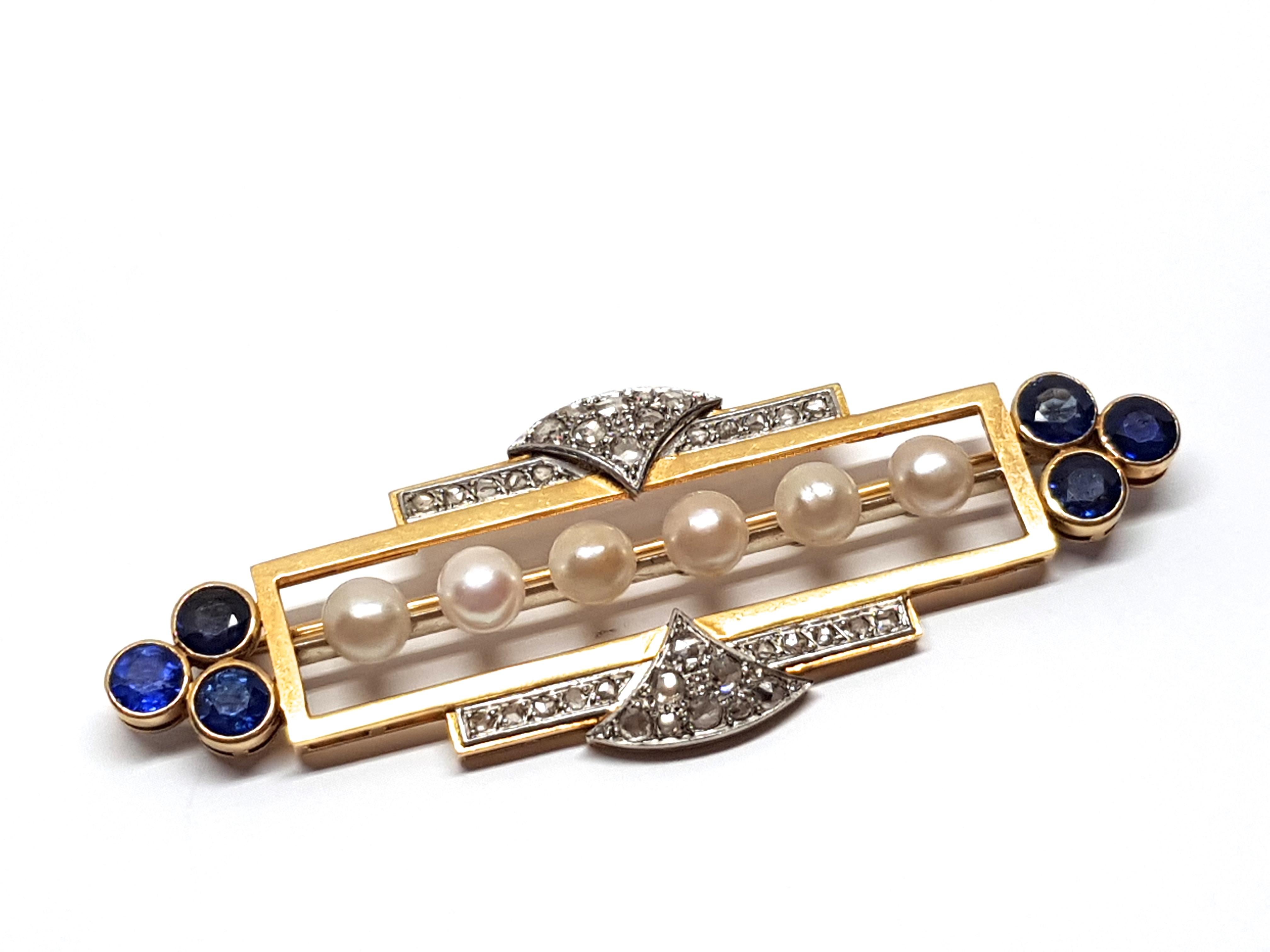 Edwardian Antique Diamond Sapphire Pearl Brooch For Sale 4