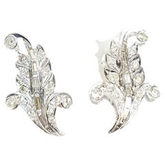 Pendientes eduardianos antiguos de diamantes naturales talla europea de plata con certificado de platino